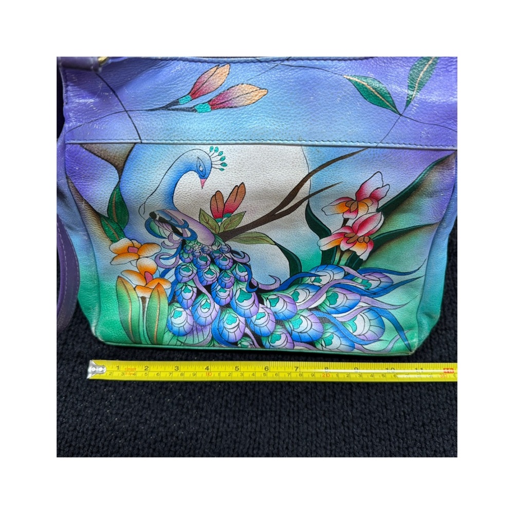 Colorful Peacock Hand Painted Anuschka Women's Bag - Picture 9 of 9